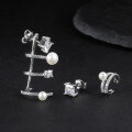 wholesale S925 silver fashion luxury earrings three-piece set, inlaid with natural freshwater pearls and matching 5A cubic zirconia earrings and ear clips-0-1