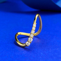 wholesale S925 silver jewelry new curve wave irregular ring, cross-border AliExpress style, stackable forins-R1244 Gold Curve Ring  Size 9