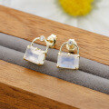 wholesale S925 Sterling Silver French Minimalist and Elegant Style Moissanite Moonstone Earrings-0-1