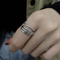 wholesale S925 Sterling Silver Korean Style Ins Minimalist Multi-Layer Hollow Open Adjustable Ring Unisex-0-2