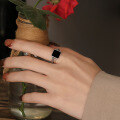 wholesale S925 Sterling Silver Trendy Elegant Resin Black Square Ring INS Korean Dongdaemun Index Finger Ring for Women-0-3