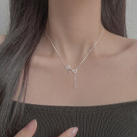 wholesale 925 Sterling Silver Diamond-Embedded Hollow Heart Fringe Necklace, Korean-Style Fashionable and Sweet Necklace Y01233-S925 Silver Necklace>925 Silver