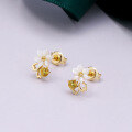 wholesale 925 Sterling Silver Japanese Fresh Style Shell Flower Citrine Petal Earrings Hypoallergenic for Fashion OL, Drop Shipping-0-0