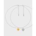 wholesale S925 Sterling Silver 469 Small and Unique Elegant Collarbone Necklace with a High-End Gold Striped Heart Pendant-0-1