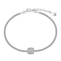 wholesale S925 Sterling Silver Women's Tennis Bracelet with Four-Leaf Clover Geometric Zirconia Pave Design, Light Luxury and High-End Feel-Platinum DY150222-SW-WH 925 Silver