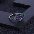 wholesale 925 silver Italian designer craft ring with natural leaf design, set with genuine amethyst-0-1
