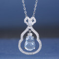 S925 Silver New Chinese Style Glass-Ice Natural Shui Mo Jade Gourd Necklace-0-4