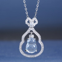 S925 Silver New Chinese Style Glass-Ice Natural Shui Mo Jade Gourd Necklace-Inlaid with water-like jade  925 silver