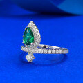 wholesale S925 Silver New Style 1 Carat Emerald Solitaire Simple and Versatile Elegant Engagement Ring for Women-0-1