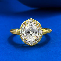 wholesale Metal S925 Silver European and American Oval 6*8mm Solitaire Ring with High Carbon Diamond, Women's Style-R1315 Golden Pigeon Egg No. 6