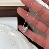 wholesale Sterling silver textured heart necklace women Korean high-end sense neckins collarbone chain-S925 pure silver (40+5cm)