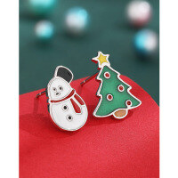 wholesale 925 Sterling Silver European and American Cross-Border Viral Christmas Tree Snowman Unique Creative Stud Earrings for Women, Small and Minimalist High-End Earrings-Christmas Stud Earrings-with Plastic Earplugs 925 Silver