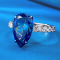 wholesale S925 Sterling Silver Royal Blue Sapphire 9*14mm Pear Shaped Teardrop Ring for Women, Live Stream Style-0-1