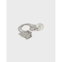 wholesale S925 Sterling Silver Korean Style Fashionable and Personalized CHIC-inspired Minimalist Cultured Pearl with Micro-set Zirconia Non-pierced Ear Clip Ear Buckle-Platinum 925 silver