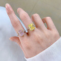 wholesale S925 silver new square 8*10 micro-paved diamond ring with pink diamond and yellow diamond fashion gemstone ring-0-3