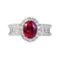 wholesale S925 Silver Luxury Bezel-Set Simulated High Carbon Diamond 6*8 Oval Ruby Ring-0-4