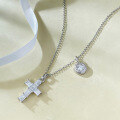 wholesale S925 silver necklace with a 3*4 rectangular cross pendant, stylish and versatile for daily wear, telescopic chain, live streaming wholesale item-0-2