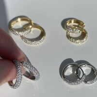 wholesale Sterling Silver s925 Minimalist Ins Style Geometric Full Diamond Ear Clasp Small Unique Design Women's Earrings M05136-S925 Silver Earrings Gold 14mm>925 Silver
