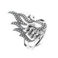 wholesale S925 Sterling Silver Retro Vintage Ethnic Style Peacock Phoenix Design Openwork Exaggerated Wide Opening Ring for Women-0-4