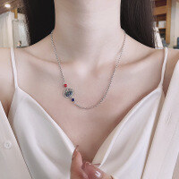 wholesale S925 Sterling Silver Retro Vintage National Tide Chinese Style Enamel Lotus Pendant Exquisite Women's Collarbone Necklace-574L/approximately 6.4g 925 silver