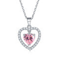 wholesale S925 silver colored gemstone ruby zircon heart-shaped love pendant women's pure silver collarbone chain-0-14