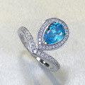 wholesale S925 Silver Zhuo Zhifan Crown Aquamarine 6*9mm Teardrop Ring for Women, Fashion Commuter Style-0-2