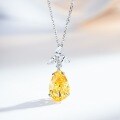 S925 Silver Teardrop Pendant with Aquamarine, Yellow & Pink Diamonds, HW Three-Diamond Necklace Wholesale-0-2