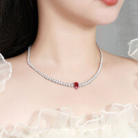 Sterling Silver 4-Carat Fancy Pear Moissanite All-Diamond Necklace-Pink pear-shaped diamond necklace  15 inches