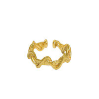 wholesale S925 sterling silver Korean version INS niche design double-layer wrapped wave texture textured open ring for women-18K Gold [No. 12/Adjustable] Opening adjustable