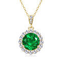 Sterling Silver Vintage Geometric Teardrop Round Emerald Necklace-0-3