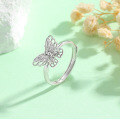 wholesale 925 Sterling Silver Korean-style Hollow Butterfly Ring for Women, Minimalist Boho Chic, Small and Unique, High-end Aesthetic, Adjustable Index Finger Ring-0-5