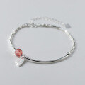 wholesale S925 Silver Fresh Sweet Ins Style Niche Design Strawberry Quartz Broken Silver Character Tag Bracelet S7246-0-3