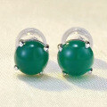 wholesale S925 silver new 8mm simulated green chalcedony stud earrings, retro classic earrings, fashionable European and American style-0-1