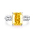 wholesale S925 Sterling Silver Goose Yellow Ring for Women, Small and Luxurious, Ice Flower Zirconia Rectangular High-Carbon Diamond Ring Collection-0-17