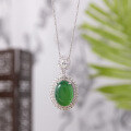 wholesale [925 Sterling Silver] Green Chrysoprase Cabochon Pendant Necklace for Women, New Chinese Style Minimalist Elegant Unique Collarbone Chain Gift-0-5