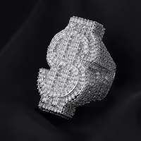 wholesale Metal Rhinestone Hip-Hop Cross-Border New Dollar Sign Ring for Men Wholesale-Platinum #7