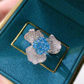 wholesale 10*10mm Radiant Cut Aquamarine Floral Ring for Women, Full Diamond Halo Setting in [Metal Material]-0-1