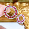 wholesale High-carbon steel new 40 pigeon blood red diamond earrings, European and American retro luxury high-end earrings-0-0