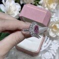 S925 Silver Gold-Plated Pink Sapphire 8*10mm Full Diamond Halo Ring-0-0