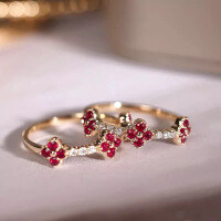 wholesale S925 Sterling Silver Red Elk All-Over Sweet Berry Ring, Women's Cute Chinese Style, Small Niche, Versatile, Personality, Daily Commute-BZ0221-Gold US size 8