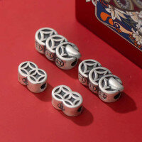 wholesale 3D Hard Silver 999 Silver Antiqued Openwork Coin String Braided Cord Coin Spacer Bead Bracelet Loose Beads DIY Pure Silver Jewelry Accessories-One small size (approximately 11.7*7.4*5.5 holes 2.5 mm)