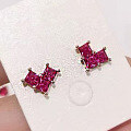 wholesale S925 Sterling Silver Simple Grid Red Diamond Heart Earrings, Zhuo Zhifan Jewelry's New Cross-Border Trade Best-Seller in Europe and America-0-0