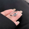 wholesale S925 Sterling Silver New Simple Four-Leaf Clover Ring for Women, Fresh and Creative Forest Style Petal Micro-Paved Band Gift-0-0