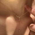 925 Sterling Silver Y-Shaped Fringe Necklace with Moissanite Pendant-0-0