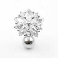 wholesale S925 Silver Cz Flower Belly Button Ring For Women-Platinum 6MM