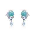 wholesale S925 Sterling Silver Luxury Designer Gemstone Earrings for Banquets with a High-End Feel, Featuring Natural Amazonite Earrings-0-0