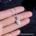 Sterling Silver Moissanite Full-Diamond Sparkling Square Pendant Necklace Wholesale-0-1