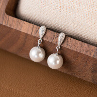 wholesale S925 Sterling Silver Ins Style Diamond-Inlaid Teardrop Synthetic Pearl Earrings, Small and Chic Design Sense Ornament M05101-S925 silver pair 925 silver