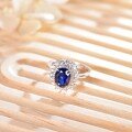 wholesale 18K White Gold Princess Diana Style 2-Carat Royal Blue Sapphire Ring Classic Double-Layer Full Diamond Lab-Grown Gemstone Ring-0-1