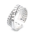 wholesale S925 Sterling Silver Cross Twisted Six-Character Mantra Open Ring Retro Ethnic Style Unisex Ring-0-4